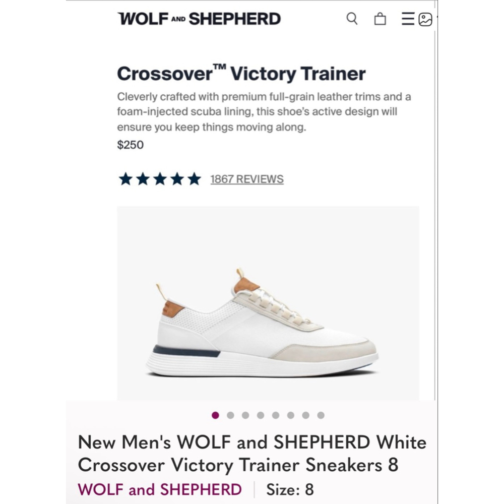 WOLF and SHEPHERD White Crossover Victory Trainer Sneakers 8 Brand New!